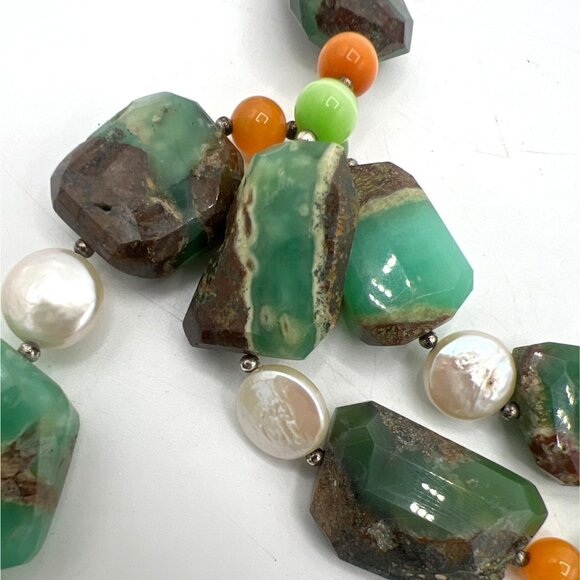 Artisan Chrysoprase Nugget 18" Necklace 925 Hook Pearls Agate Glass Beads Chunky - Picture 13 of 13